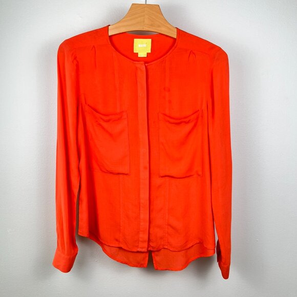 MAEVE Long Sleeve Button Up Coral Blouse - Picture 6 of 7